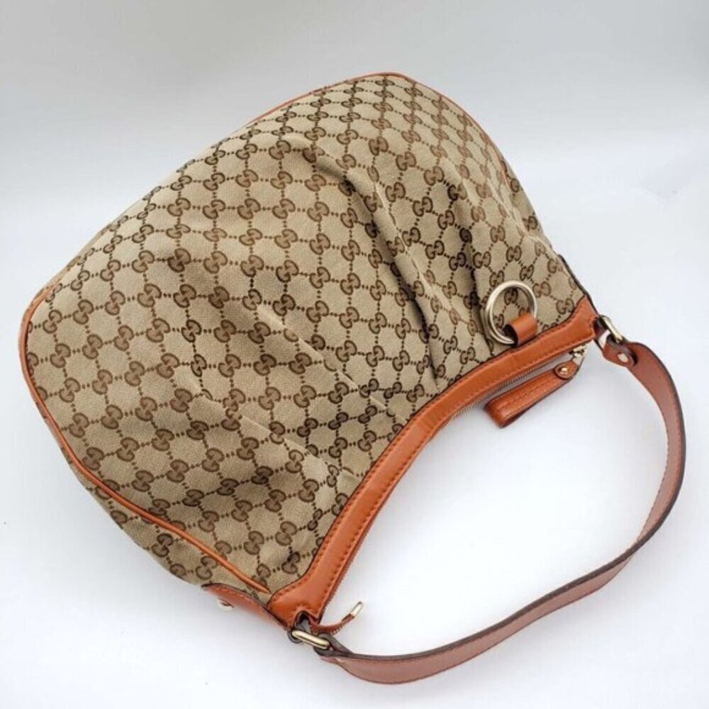 Authentic Gucci GG Canvas Sukey Hobo Bag Monogram Leather Trim Shoulder Bag - Picture 6 of 16